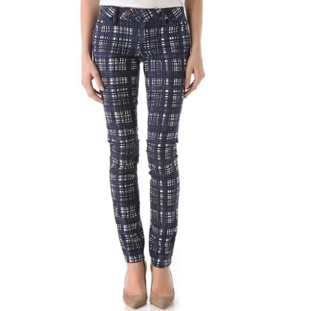 Tory Burch Plaid Conner Tab Front Skinny Jeans (29)